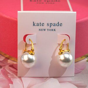 Kate Spade Signature Signed Pearl Drop Earrings in Gold